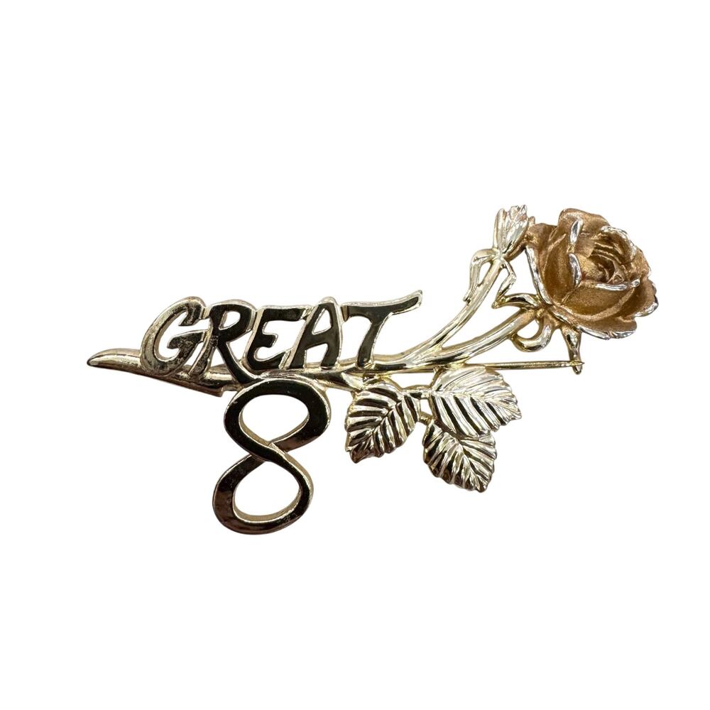 Vintage Great 8 Rose Pin Goldtone Rose and Leaves